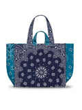 Quilted Medium Cabas Tote - LOVE - Navy / Petrol