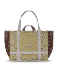 Quilted Maxi Cabas Tote - Beige / Brown / Kaki Stripes