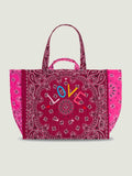 Quilted Maxi Cabas Tote - LOVE - Burgundy / Fuchsia