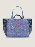 Quilted Maxi Cabas Tote - LOVE - Chambray / Navy