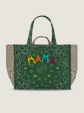 Quilted Maxi Cabas Tote - MAMA - Green Week-End / Beige