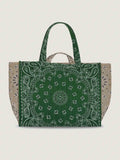 Quilted Maxi Cabas Tote - MAMA - Green Week-End / Beige