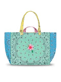 Quilted Maxi Cabas Tote - FLOWER - Mint / Colorblock