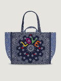 Quilted Maxi Cabas Tote - LOVE - Navy/ Chambray