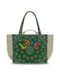 Quilted Medium Cabas Tote Liberty - LOVE - Green Week-End