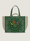 Quilted Medium Cabas Tote Liberty - LOVE - Green Week-End