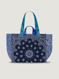 Quilted Medium Cabas Tote - LOVE - Navy / Colorblock