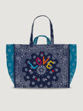 Quilted Medium Cabas Tote - LOVE - Navy / Petrol