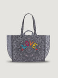 Quilted Medium Cabas Tote - LOVE - Navy / Petrol