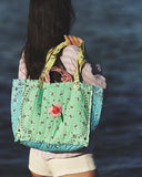 Quilted Medium Cabas Tote - FLOWER - Mint / Colorblock