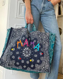 Quilted Maxi Cabas Tote - MAMA - Navy / Petrol